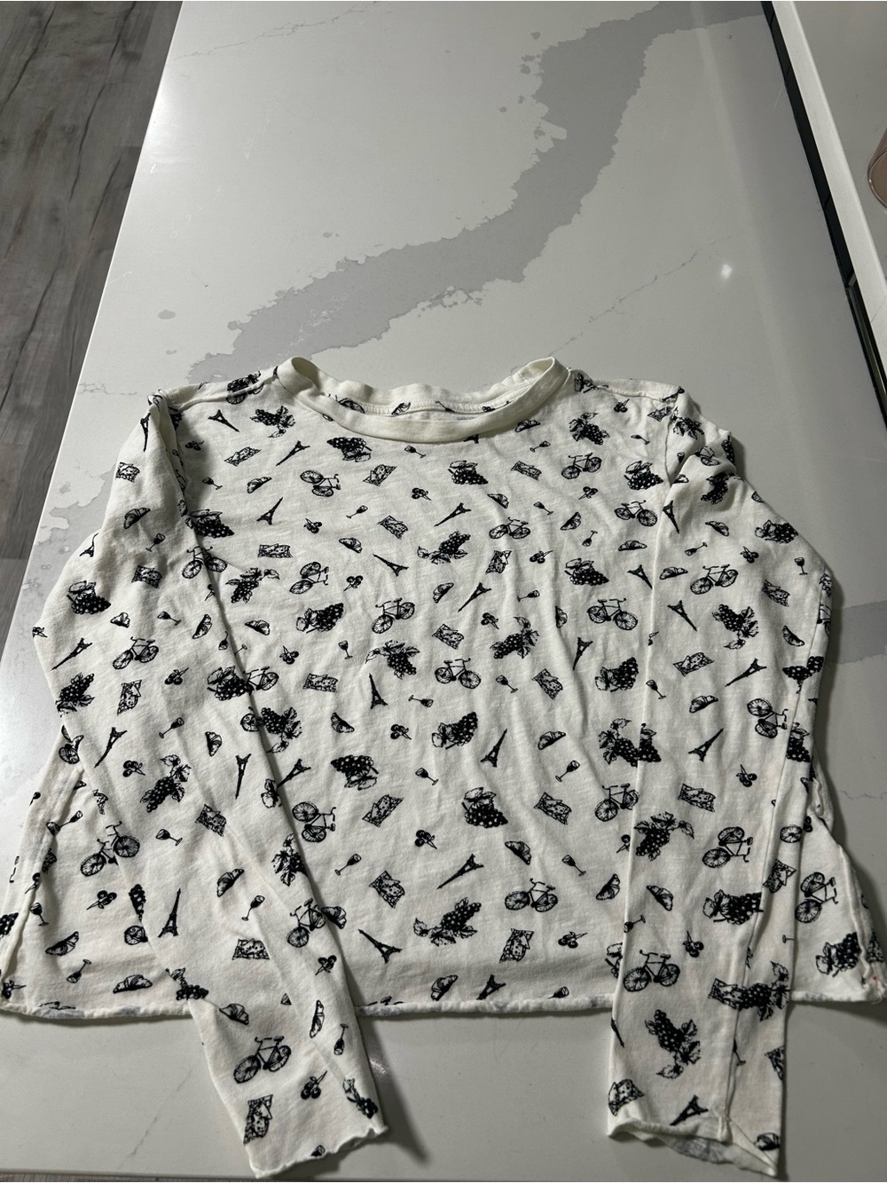 Maeve Cream Long-Sleeve Tee with Black Travel Icons